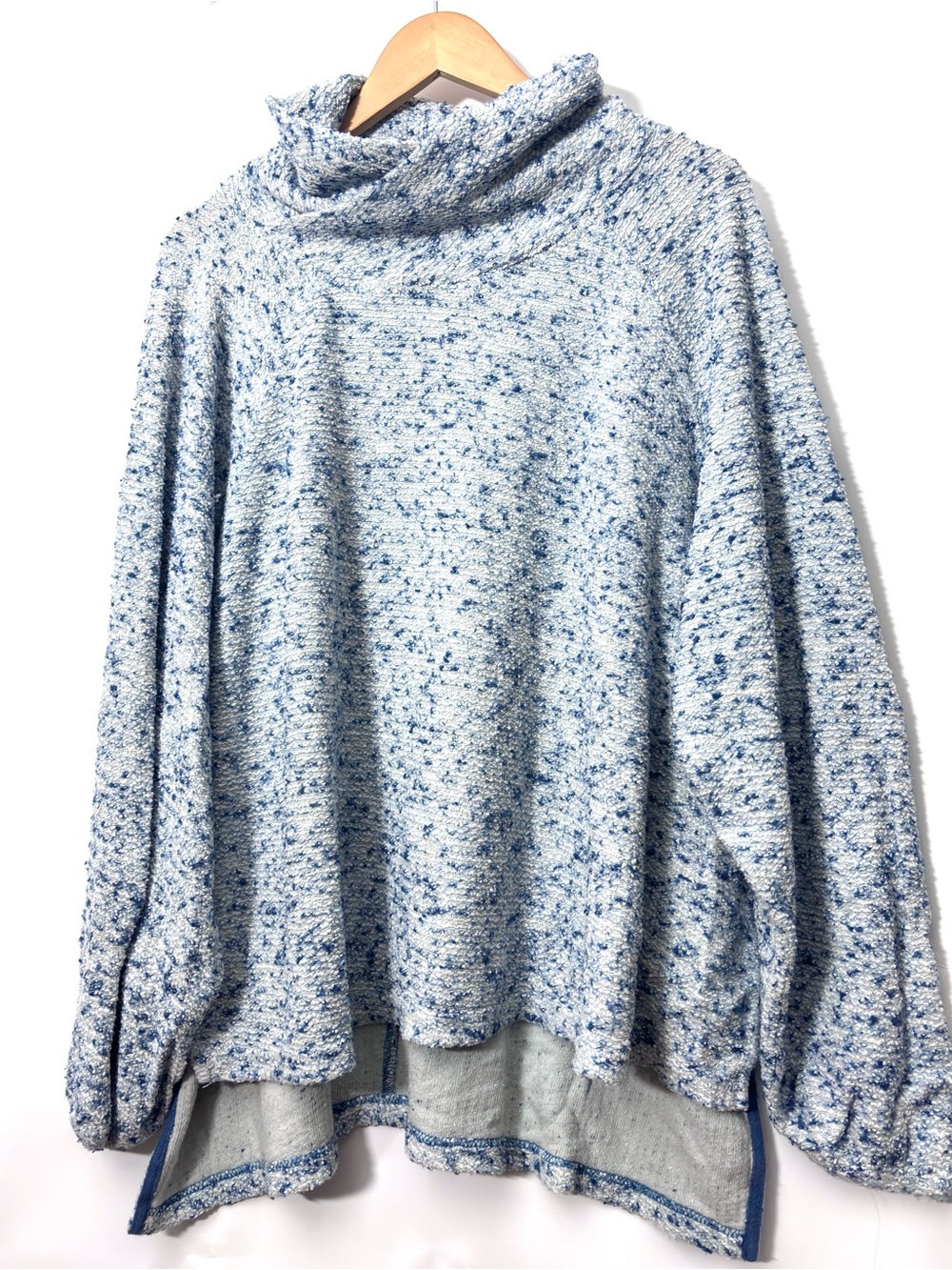 Free People Cozy Oversized Blue Speckled Turtleneck Sweater for Women L/XL